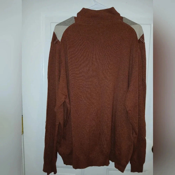 Tasso Elba Men's XL quarter zip argyle brown sweater academia grandpa style - Picture 2 of 6